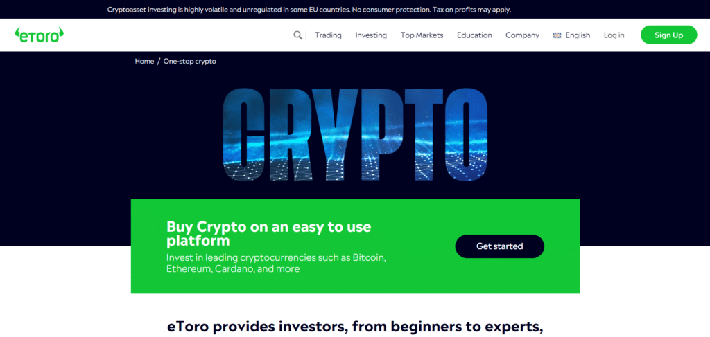 Immagine che mostra la possibilità di investire in criptoalute tramite la piattaforma di trading di eToro.