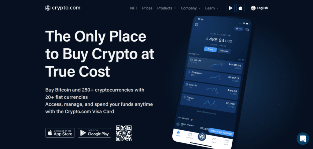 Immagine che mostra l'app di Crypto.com e la possibilità di fare trading comodamente dal proprio smartphone. 