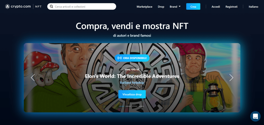Immagine che mostra il mercato dedicato agli NFT di Crypto.com.