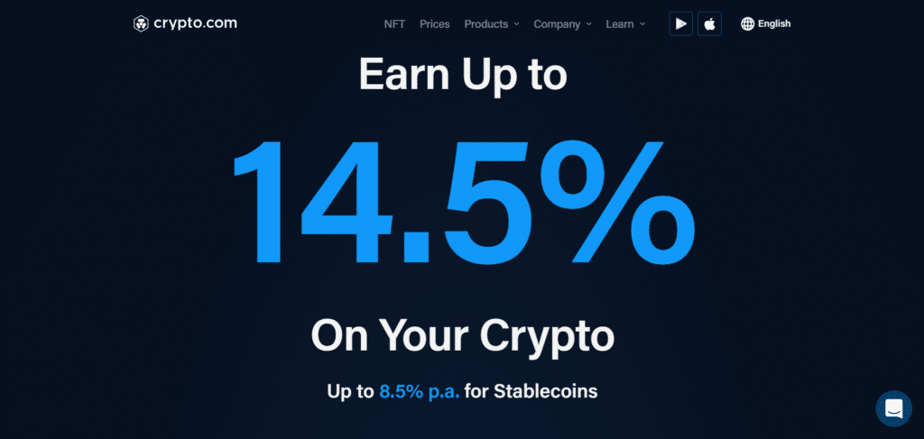 Immagine che mostra che Crypto.com può offrire fino al 14.5% di interessi su alcune criptovalute.