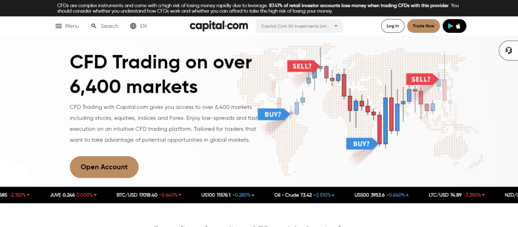 Immagine che mostra più di 6400 mercati sui quali investire tramite Capital.com