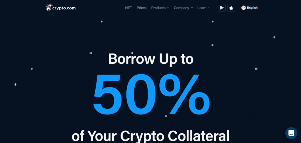 Immagine che mostra la possibilità di prendere criptovalute in prestito tramite la piattaforma di trading di Crypto.com.