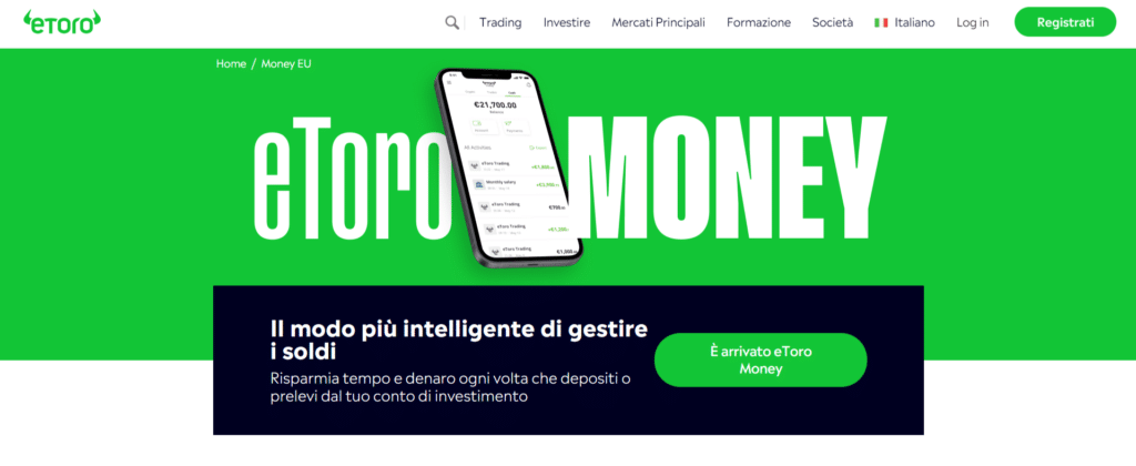 Immagine che mostra eToro Money, il portafoglio di eToro completamente dedicato alle criptovalute.