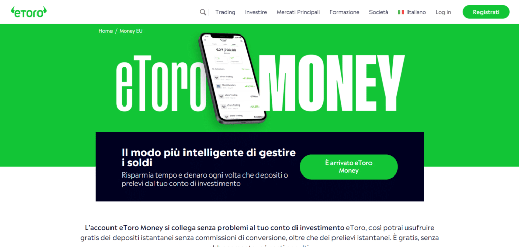 Immagine che mostra eToro Money, il portafoglio di eToro completamente dedicato alle criptovalute.
