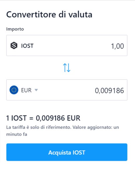 Screenshot della schermata per l'acquisto di IOST su Crypto.com