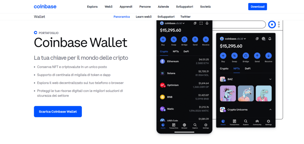 Immagine che mostra il wallet offerto dall'exchange di Coinbase.