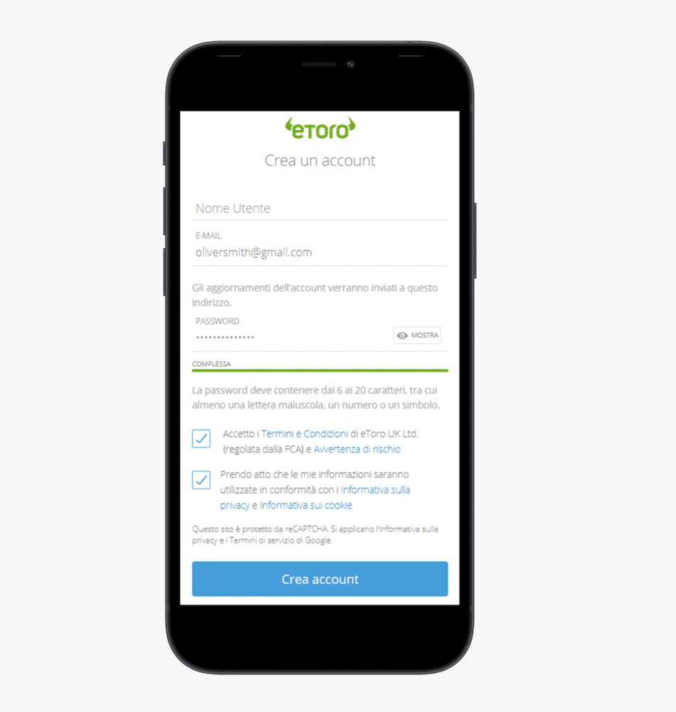 Crea un account con eToro per comprare bitcoin (BTC)