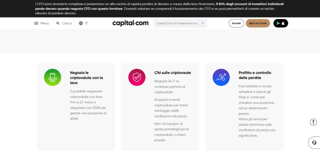 Immagine che mostra alcuni dei vantaggi a fare trading di CFD sulla piattaforma di Capital.com