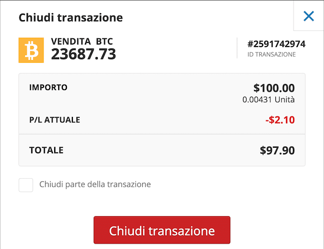 chiudere la posizione con eToro