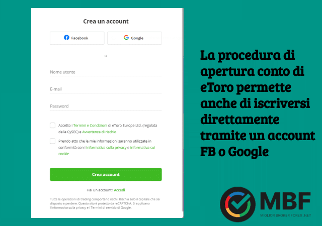 corso trading etoro - form registrazione